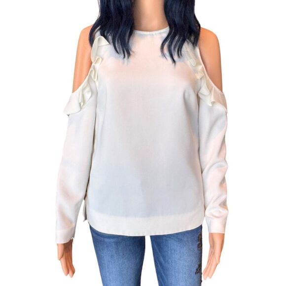 NWT Ted Baker Steffe Ivory Ruffle Cold Shoulder Top - Picture 4 of 9